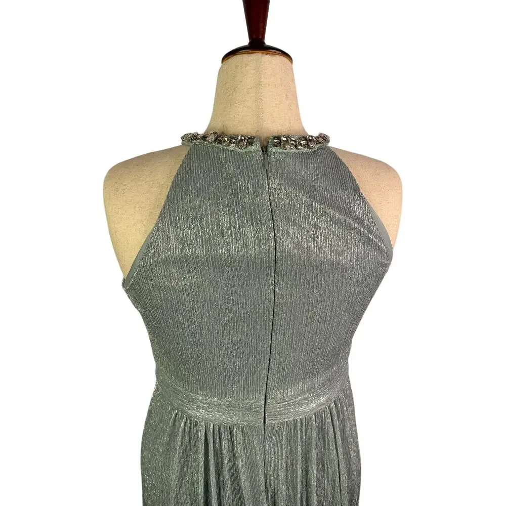 Eliza J Women's Formal Dress Size 12 Blue Metallic Beaded Halter Evening Gown - Picture 6 of 8